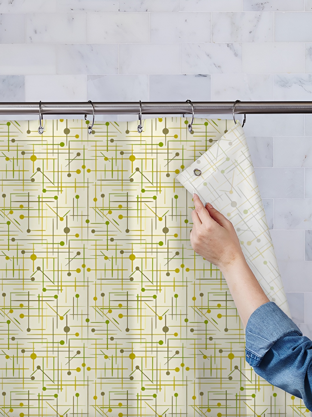 

ArtzFolio Yellow & Green Printed Waterproof Shower Curtains