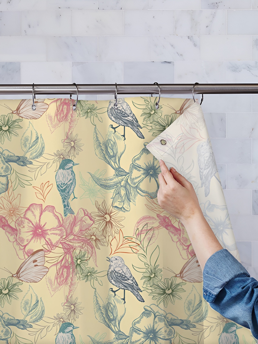 

ArtzFolio Yellow & Green Printed Waterproof Shower Curtain