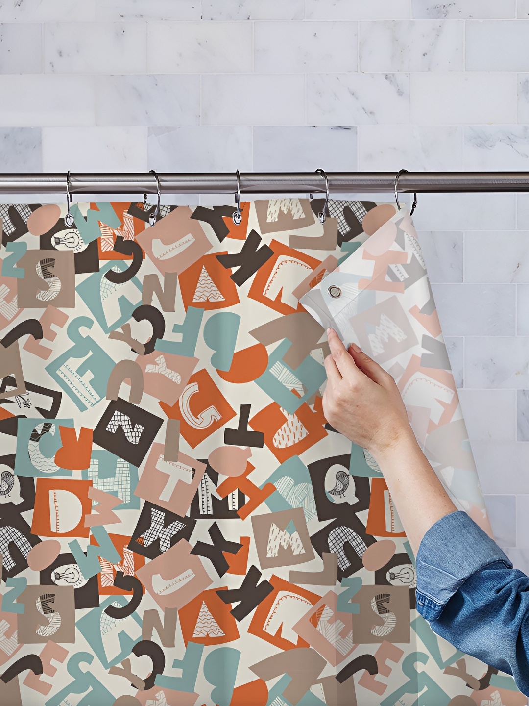 

ArtzFolio White & Orange Printed Waterproof Shower Curtains