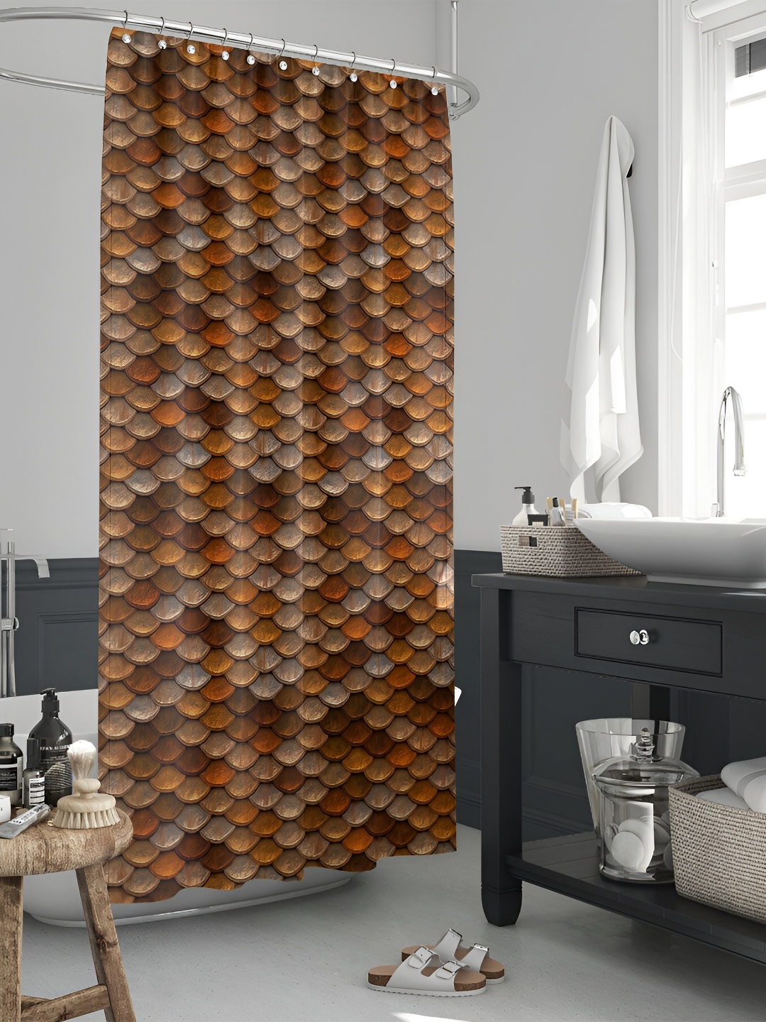 

ArtzFolio Orange & Brown Printed Waterproof Shower Curtains, Grey