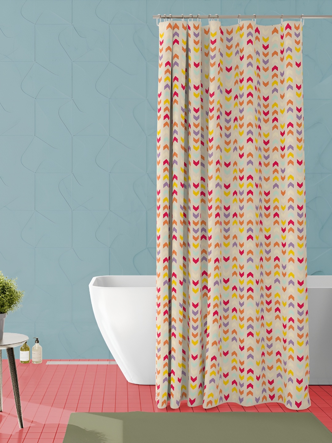 

ArtzFolio Beige & Orange-colored Printed Waterproof Shower Curtain