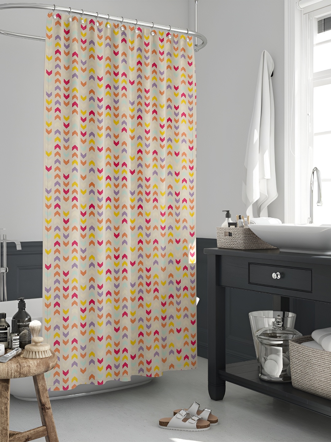 

ArtzFolio Cream-Yellow & Red Printed Waterproof Shower Curtains