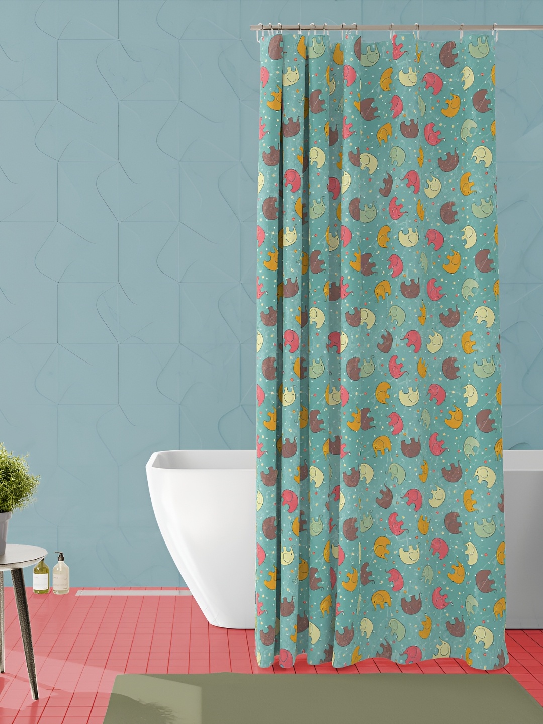 

ArtzFolio Blue -Yellow & Cream Printed Waterproof Shower Curtains