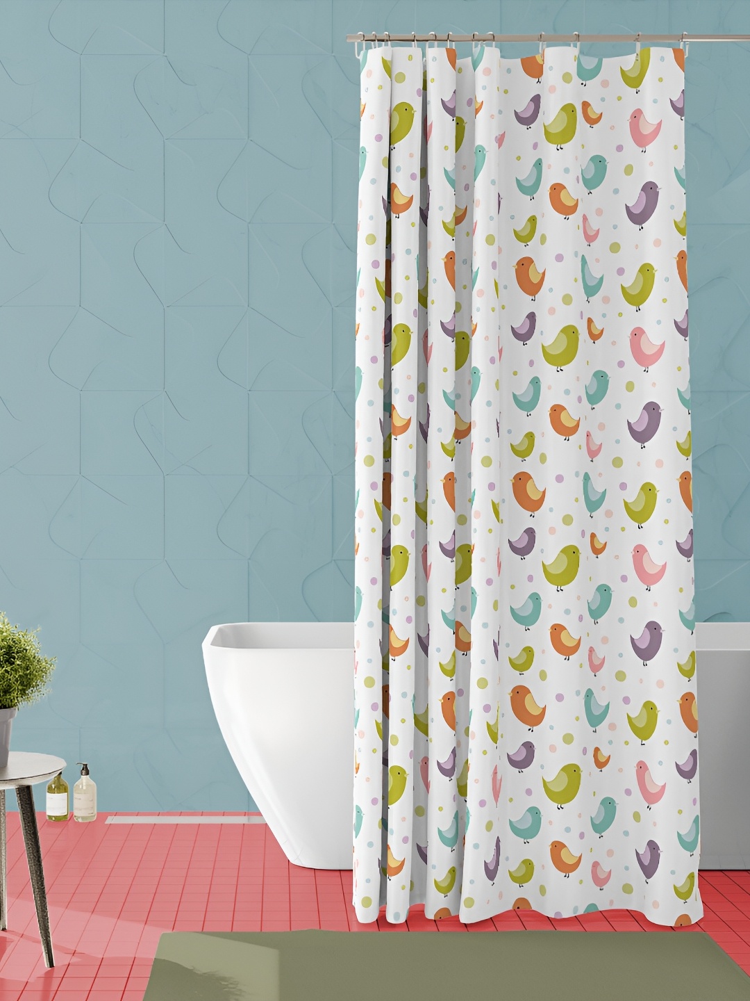

ArtzFolio White & Blue Printed Waterproof Shower Curtains