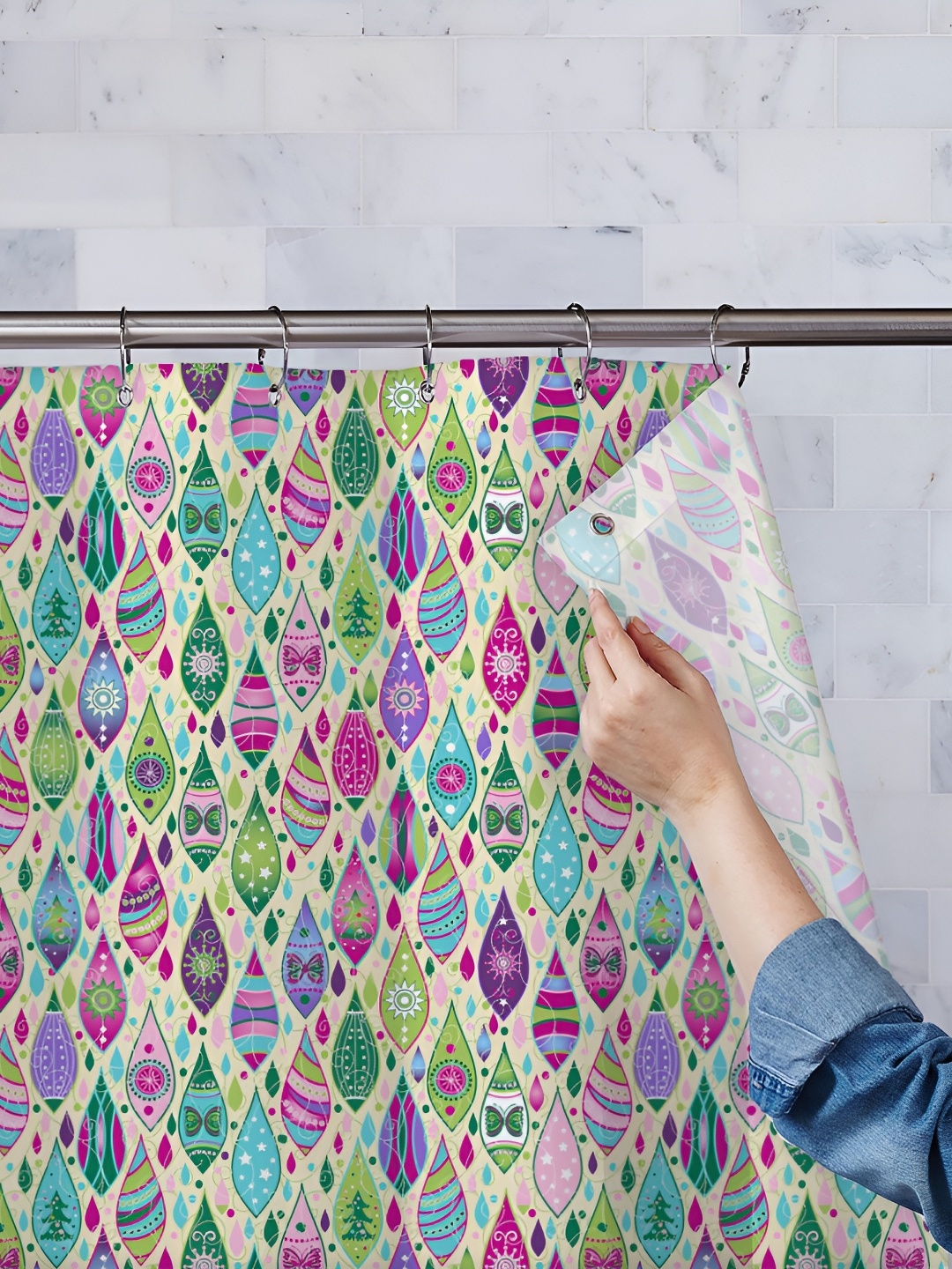

ArtzFolio Beige & Pink Printed Waterproof Shower Curtains