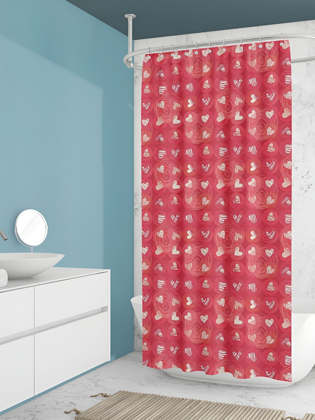 

ArtzFolio Pink & Beige Heart Printed Waterproof Shower Curtains