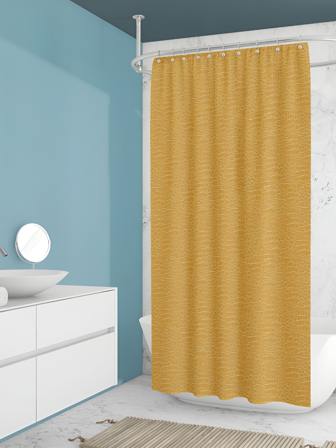 

ArtzFolio Yellow & White Printed Waterproof Shower Curtain
