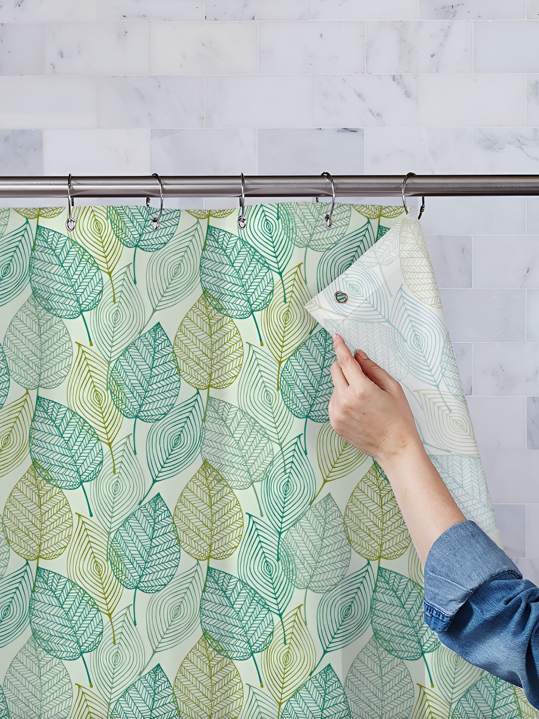 

ArtzFolio Teal & Green Printed Waterproof Shower Curtains