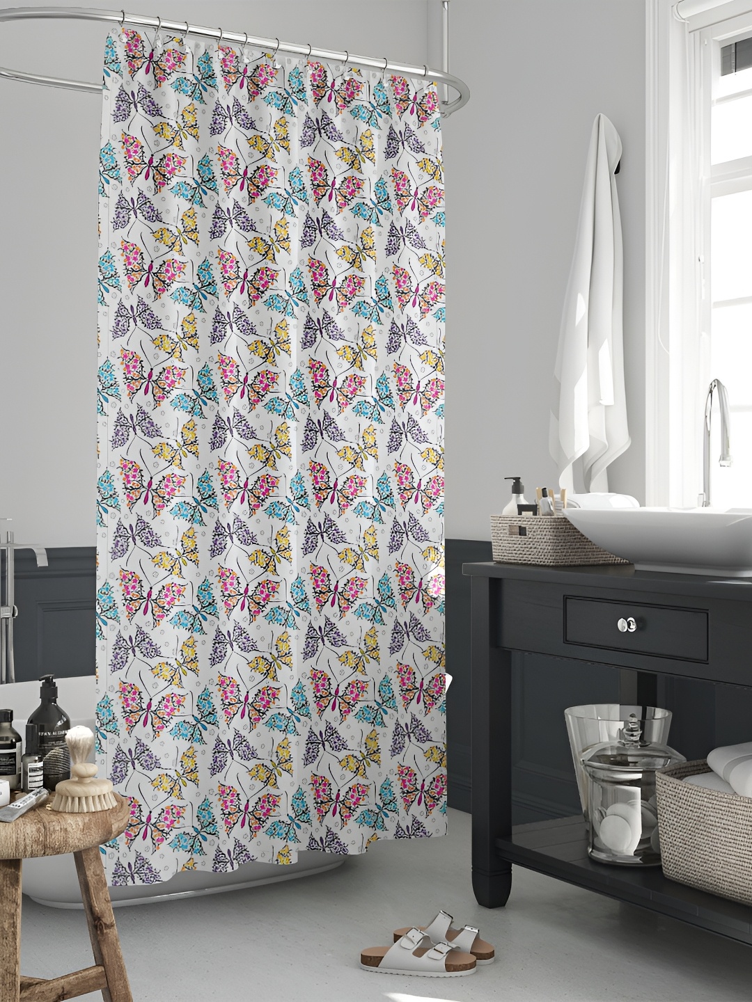 

ArtzFolio White & Pink Printed Waterproof Shower Curtains