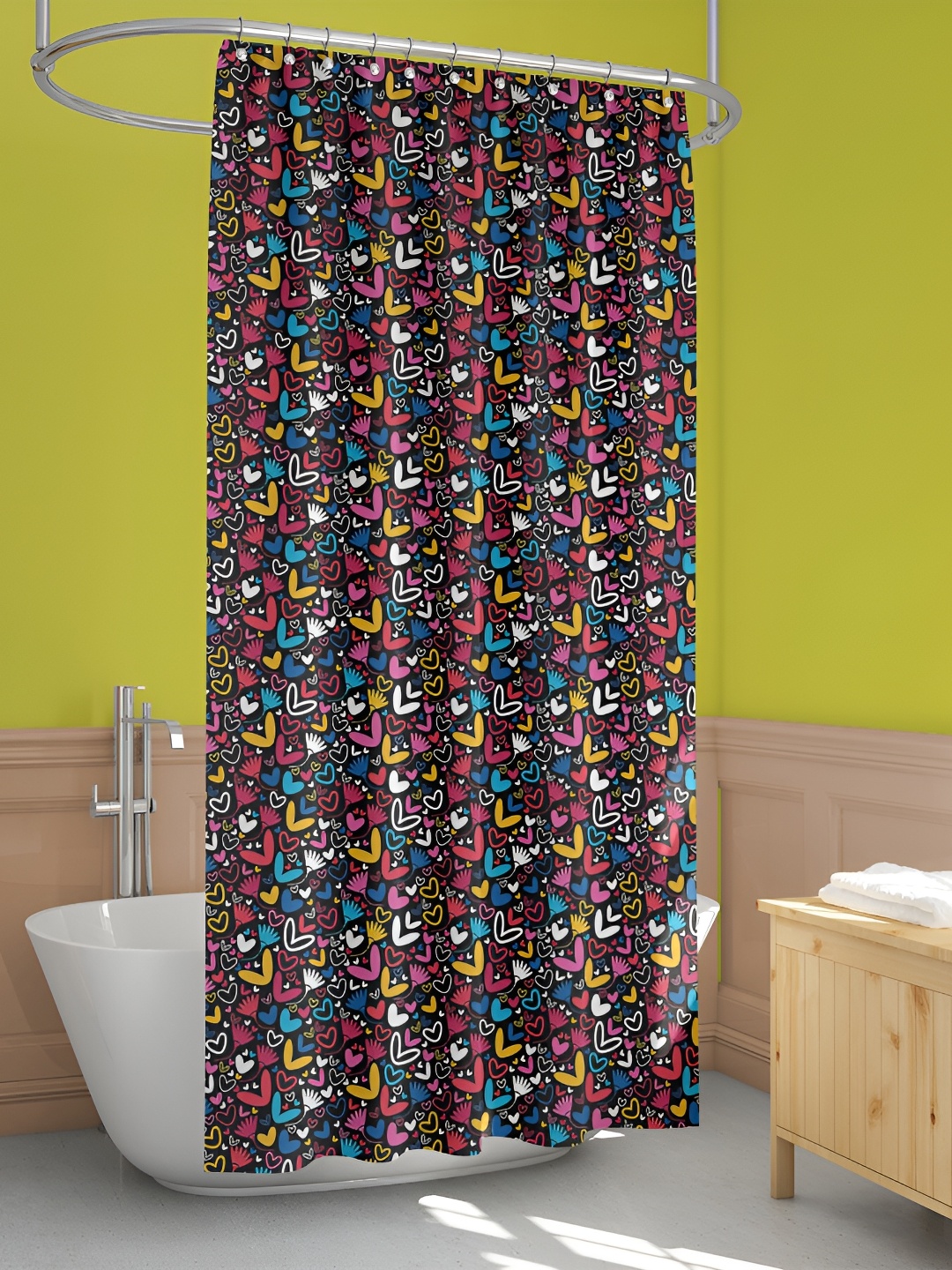 

ArtzFolio Black & Pink Heart-Printed Waterproof Shower Curtain