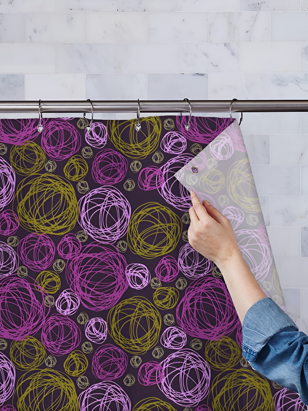 

ArtzFolio Purple & Yellow Printed Waterproof Shower Curtains