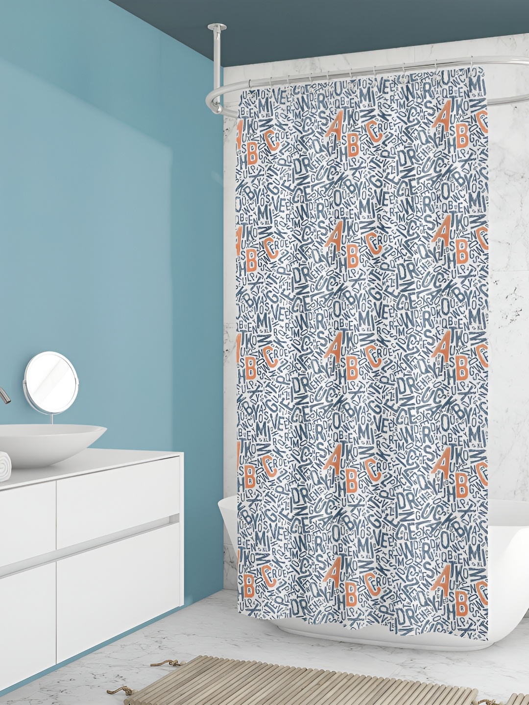 

ArtzFolio White & Teal Printed Waterproof Shower Curtains