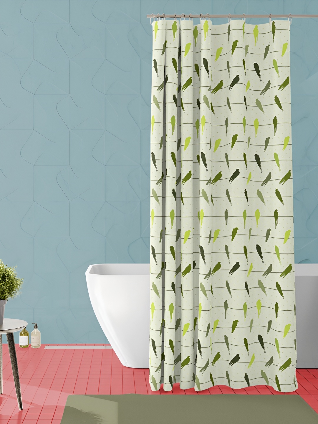 

ArtzFolio Green & Cream Coloured Printed Waterproof Shower Curtains