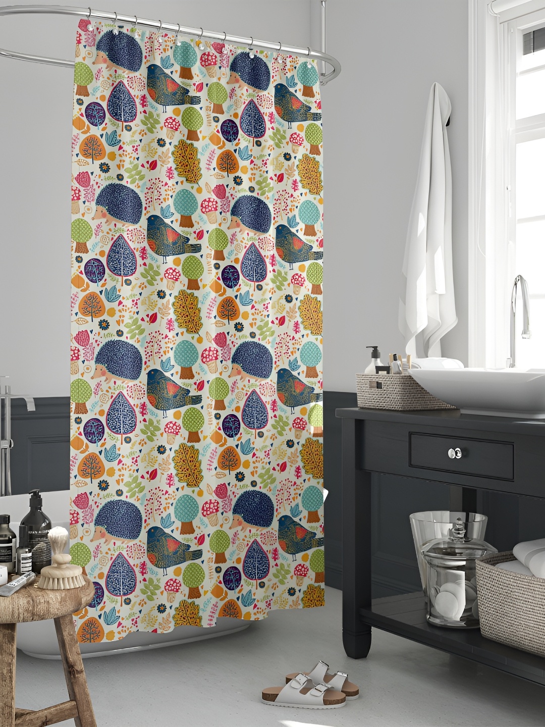 

ArtzFolio Beige & Blue Printed Waterproof Shower Curtains