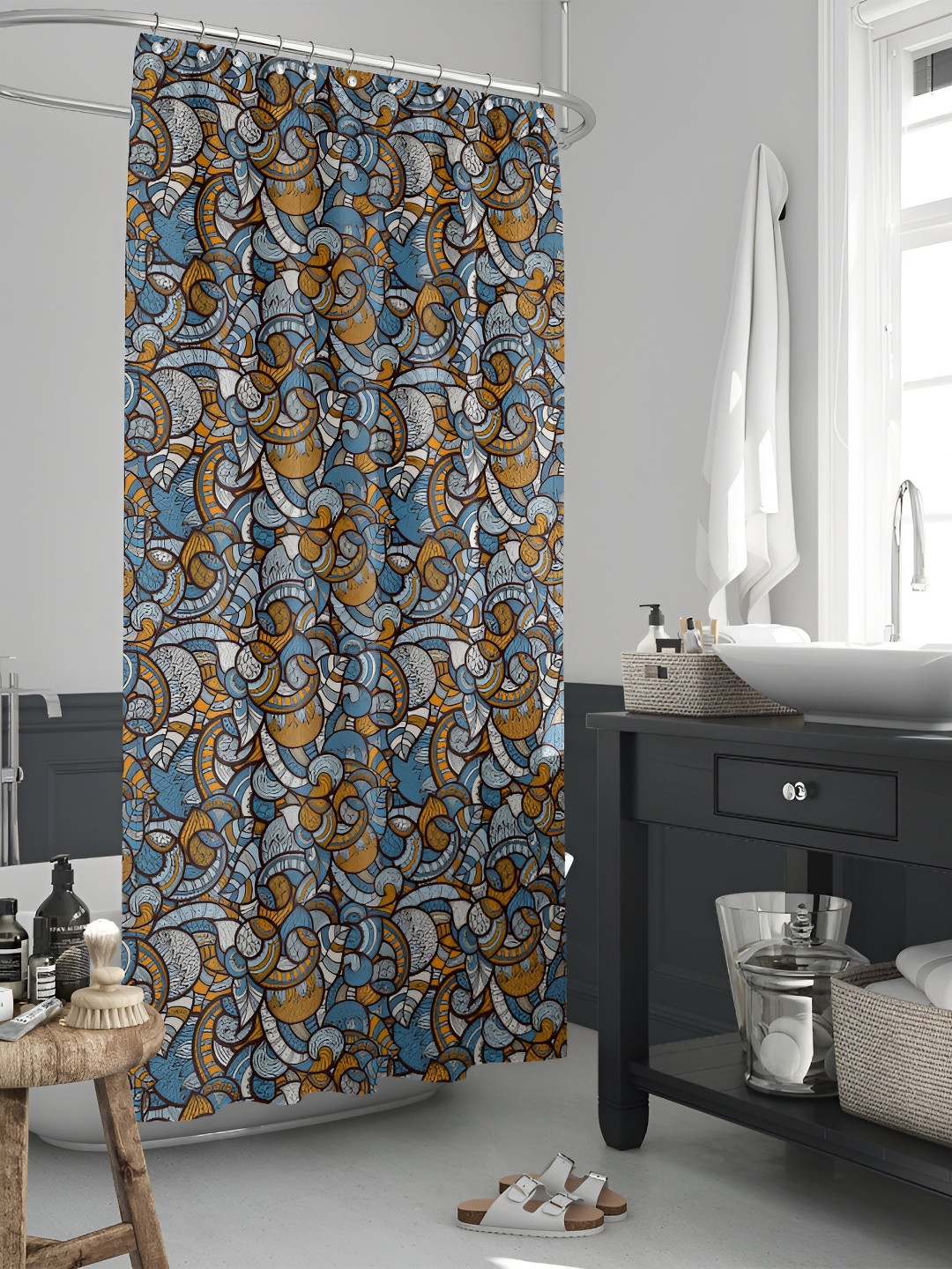 

ArtzFolio Blue & White Printed Waterproof Shower Curtains