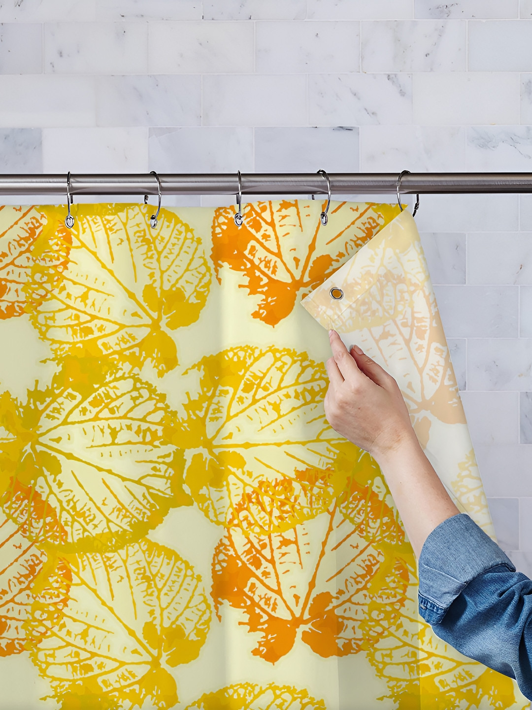 

ArtzFolio Yellow & Orange Colored Printed Waterproof Shower Curtains