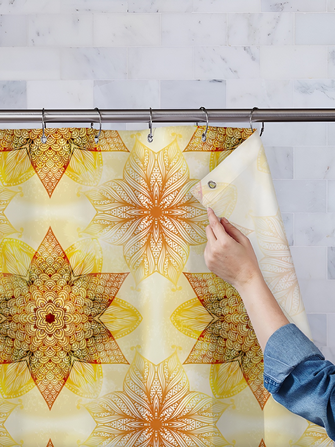 

ArtzFolio Brown & Yellow Printed Waterproof Shower Curtains