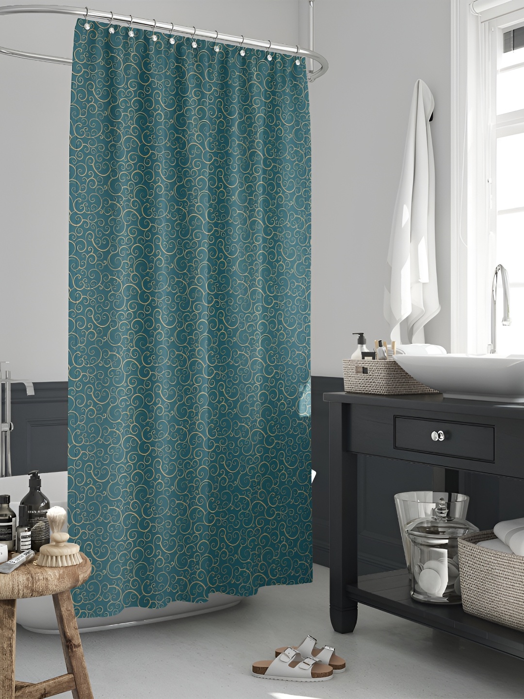 

ArtzFolio Green & Yellow Printed Waterproof Shower Curtains