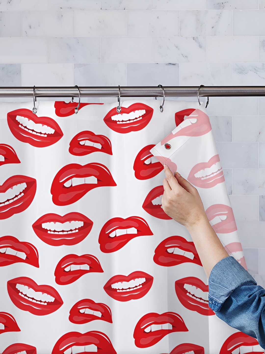 

ArtzFolio White & Red Printed Waterproof Shower Curtains