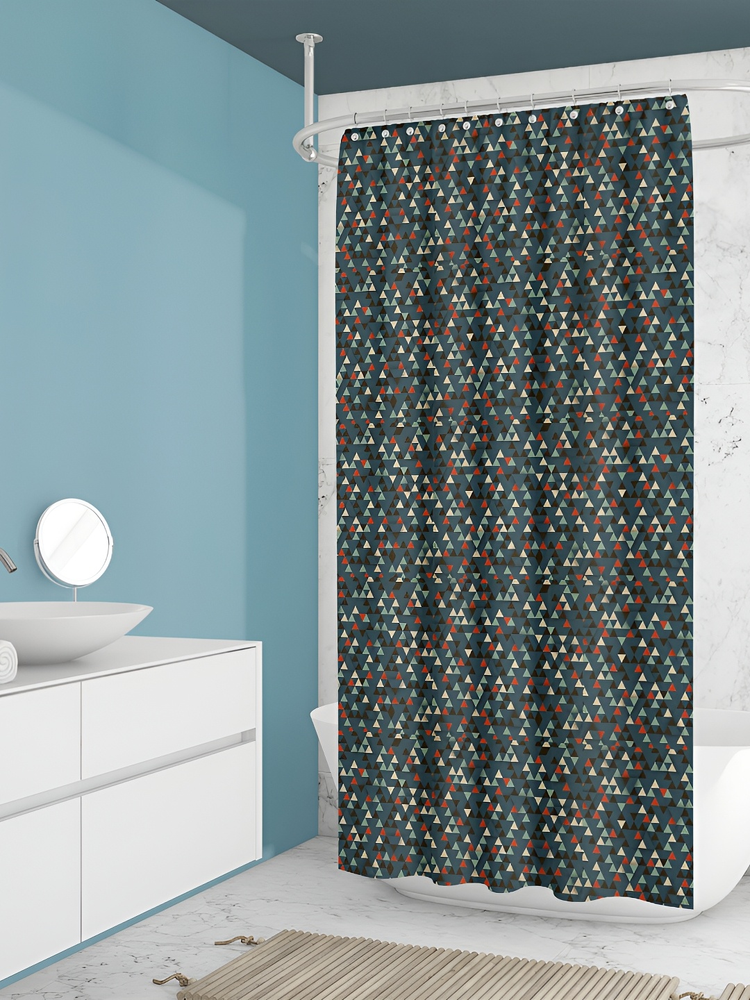

ArtzFolio Teal-colored & Black Printed Waterproof Shower Curtain