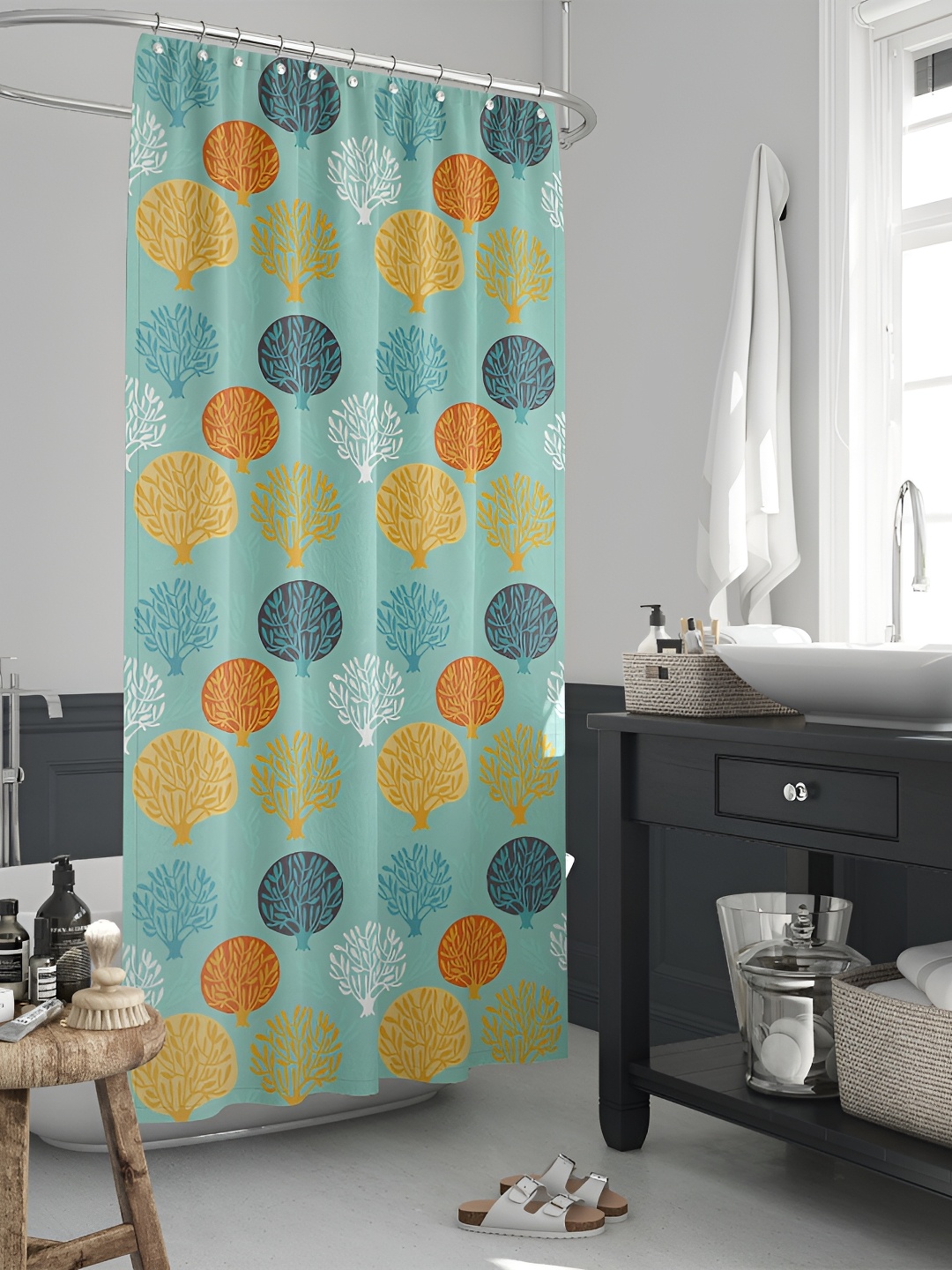 

ArtzFolio Green & Yellow Printed Waterproof Shower Curtains