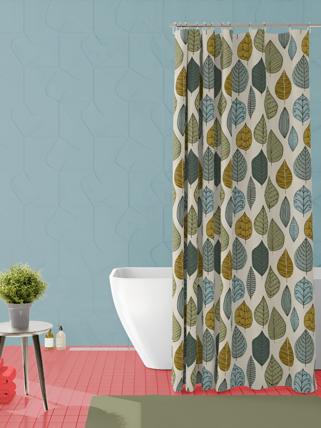 

ArtzFolio Cream & Green Printed Waterproof Shower Curtain