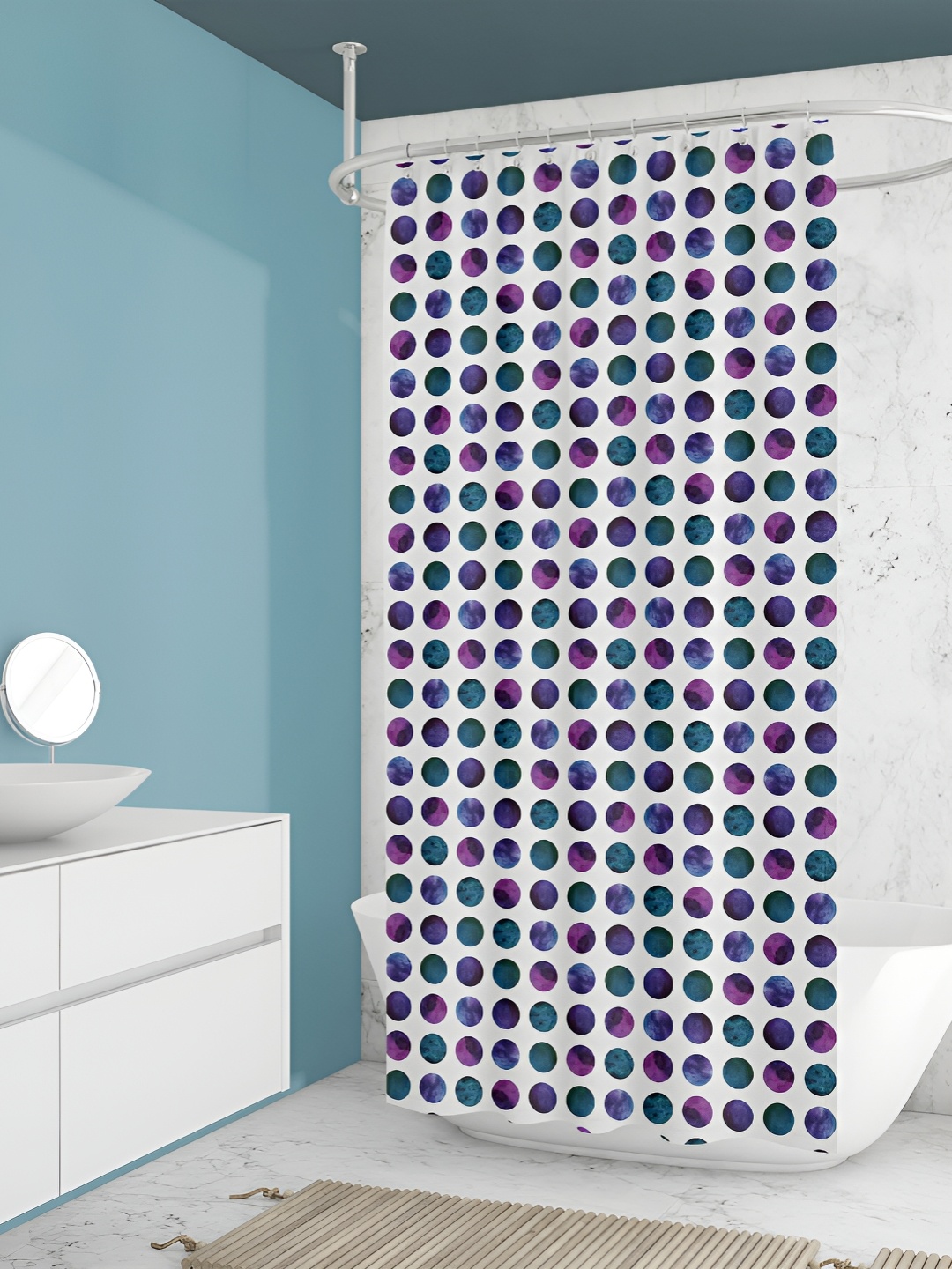 

ArtzFolio White & Blue Printed Waterproof Shower Curtains