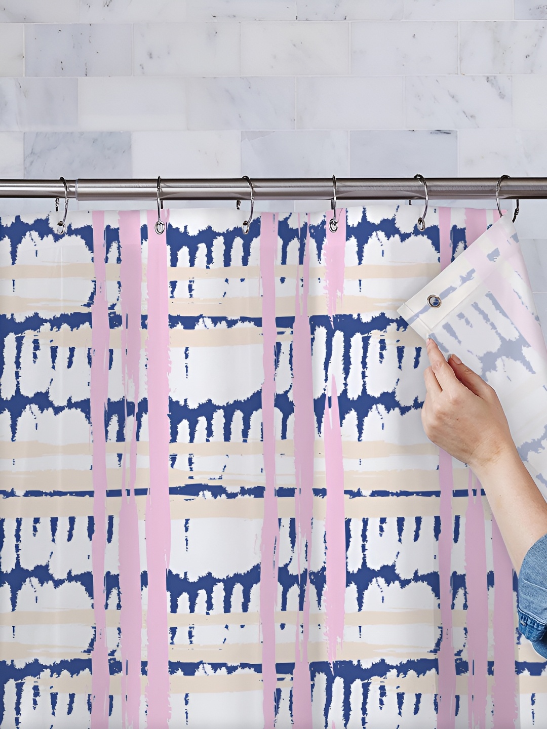 

ArtzFolio Pink & Blue Printed Waterproof Shower Curtains
