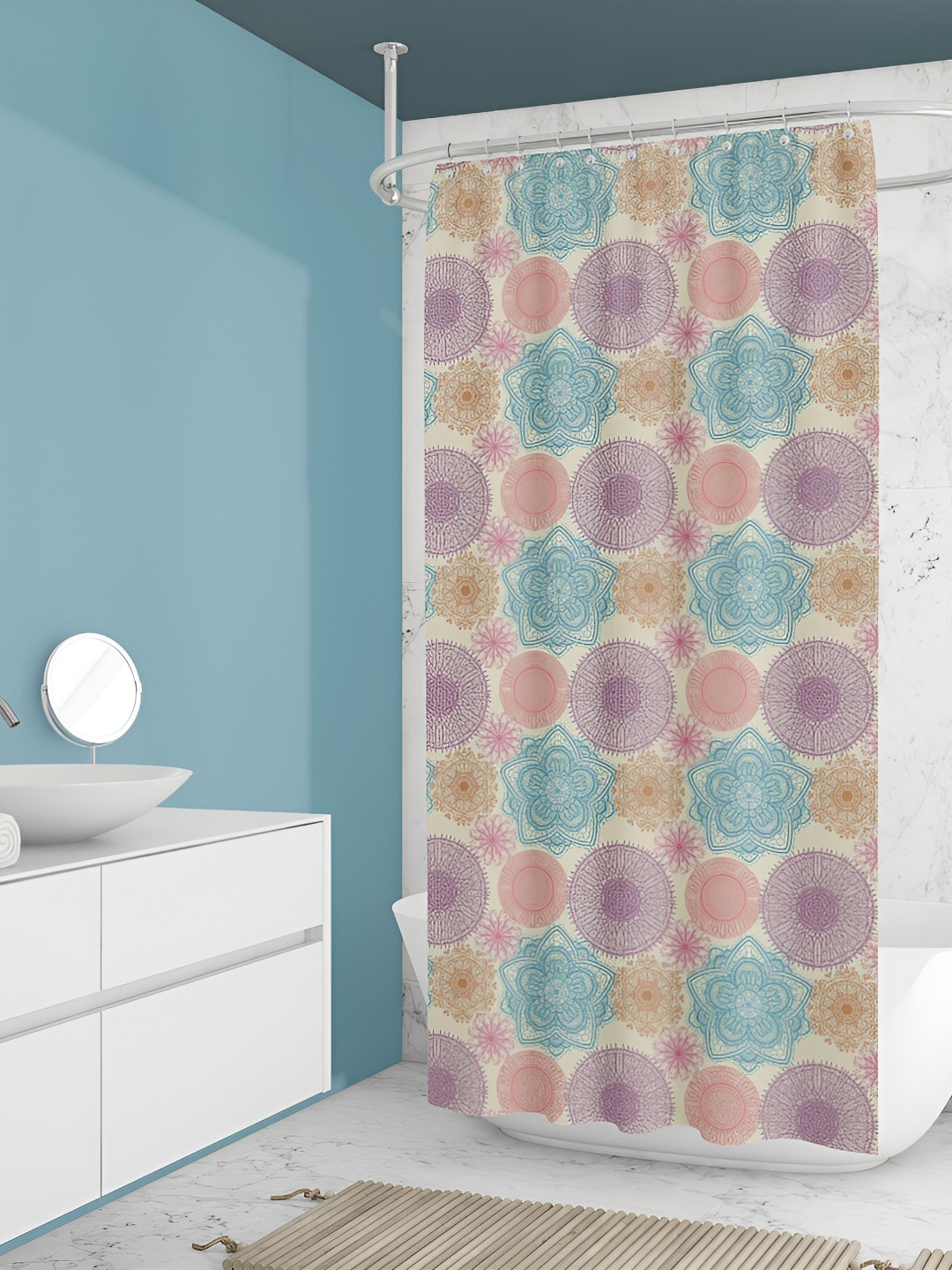 

ArtzFolio Yellow & Blue Printed Waterproof Shower Curtains