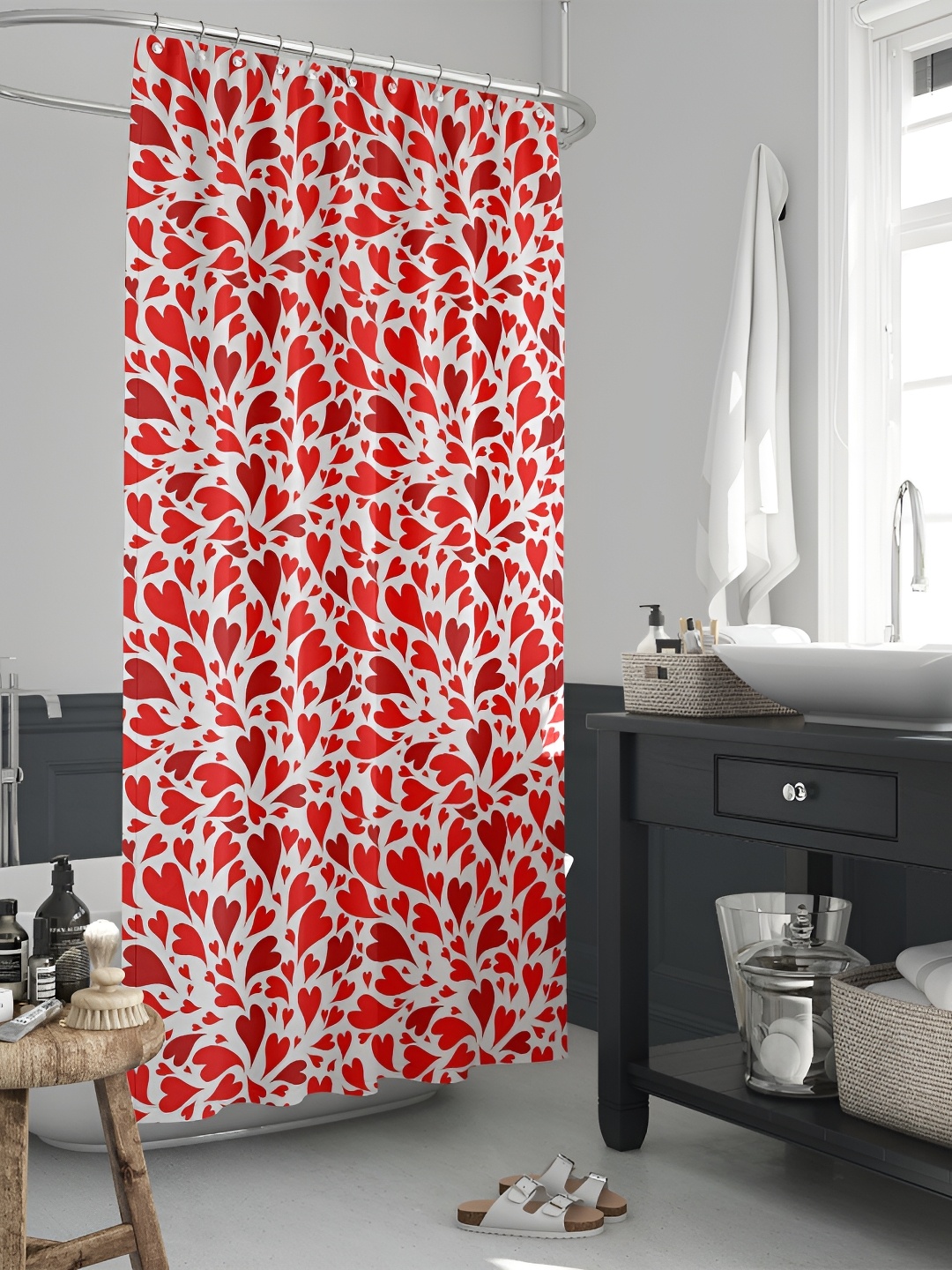 

ArtzFolio White & Red Printed Waterproof Shower Curtains