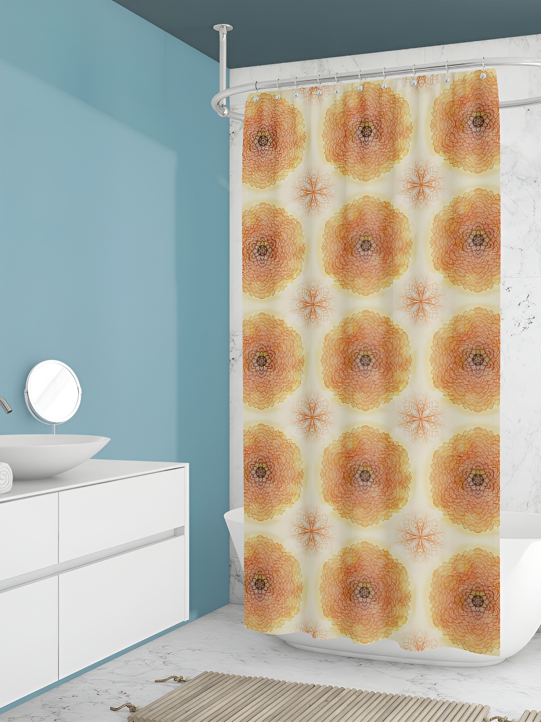 

ArtzFolio Orange Colored & Beige Printed Waterproof Shower Curtains