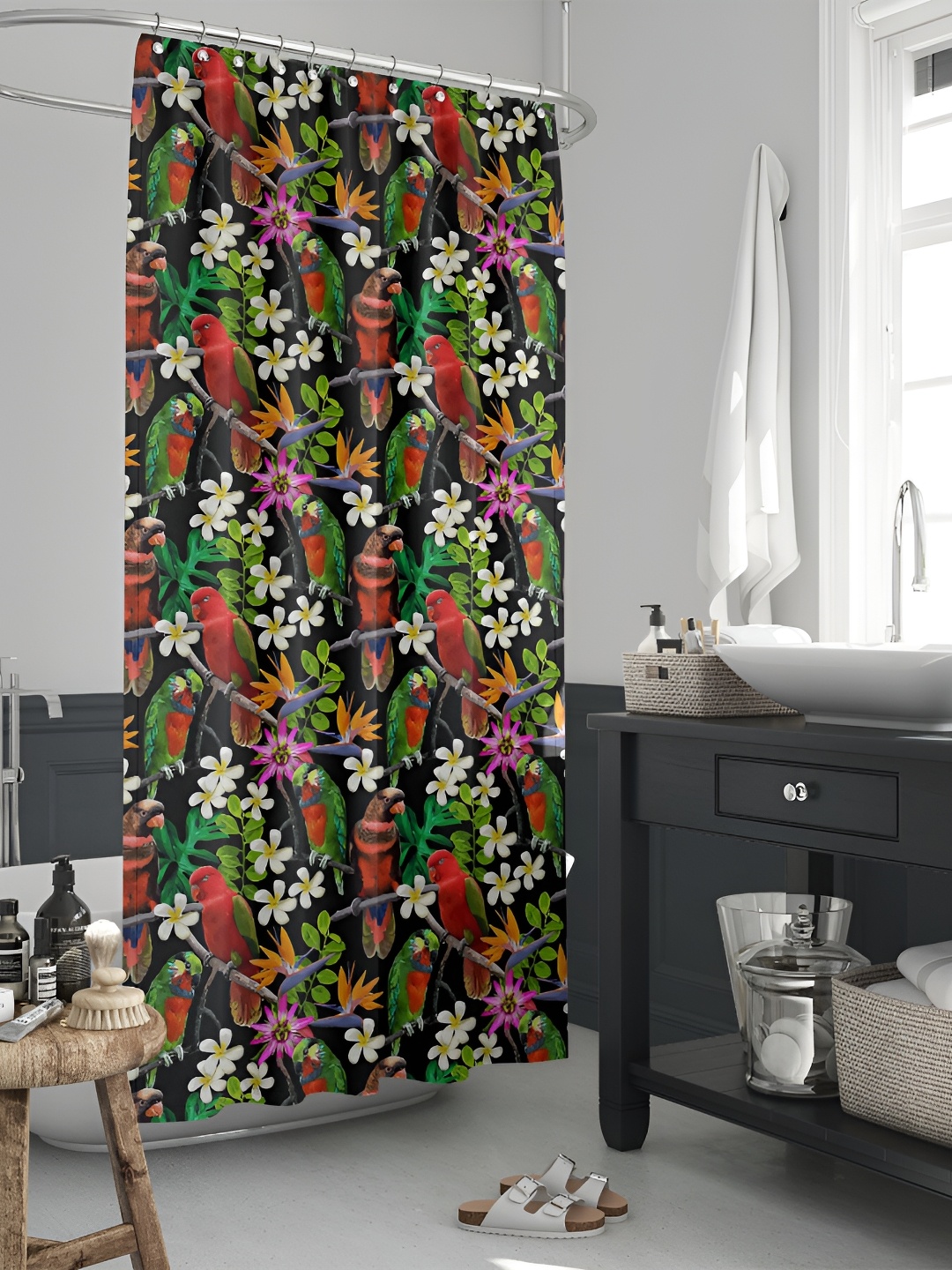 

ArtzFolio Black & Green Printed Waterproof Shower Curtains