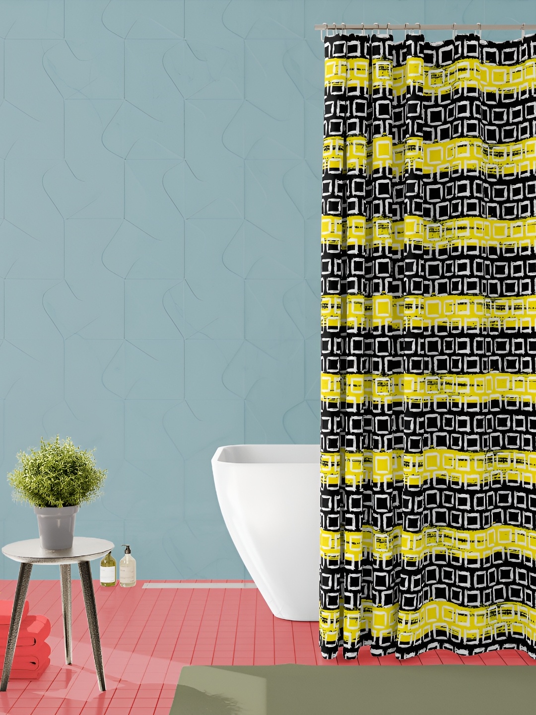 

ArtzFolio Yellow & Black Printed Waterproof Shower Curtains