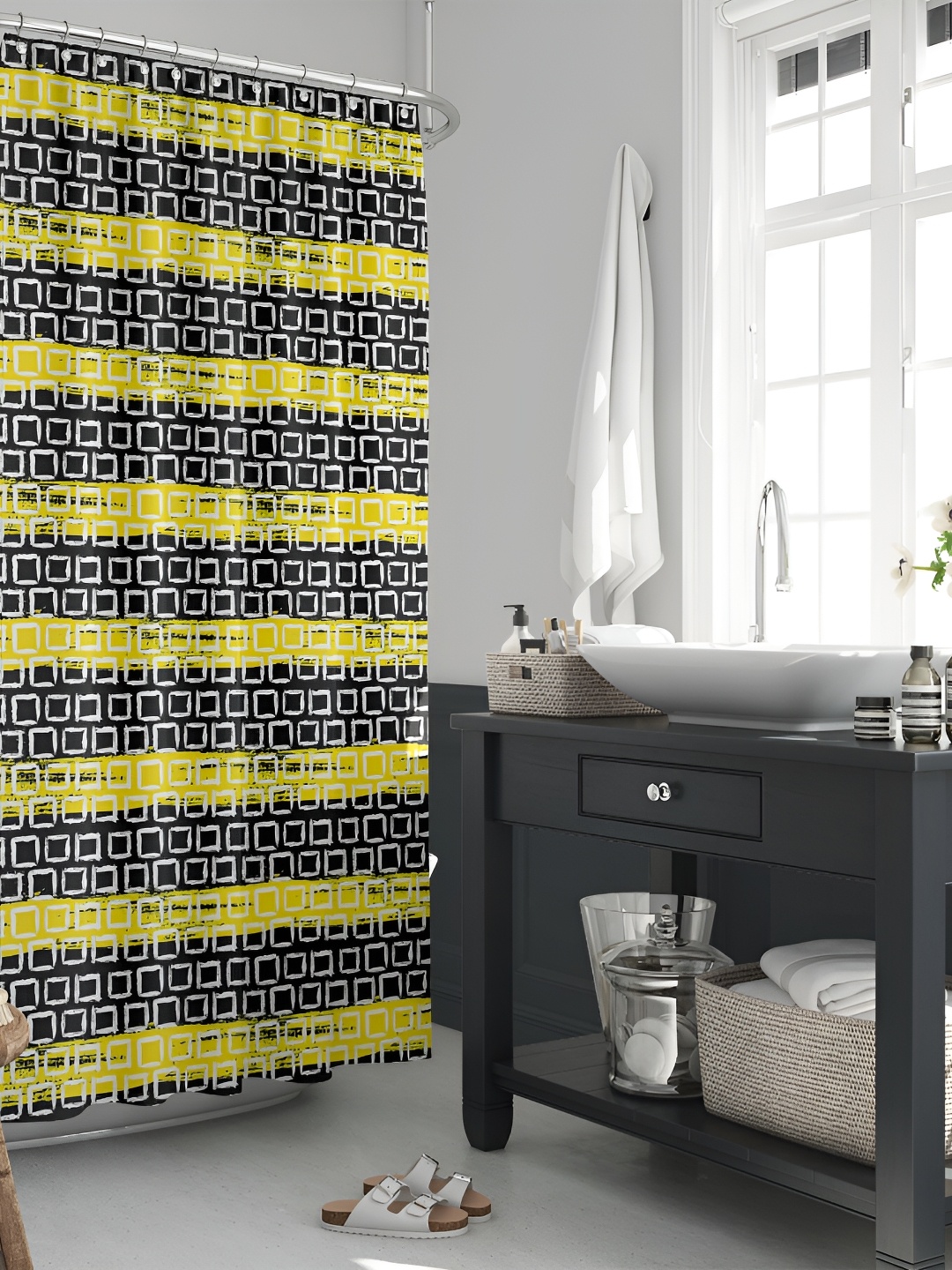 

ArtzFolio Yellow & Black Printed Waterproof Shower Curtains