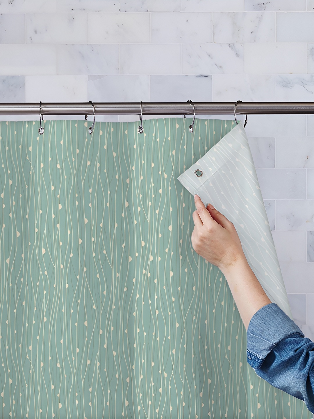 

ArtzFolio Green & Beige Printed Waterproof Shower Curtains