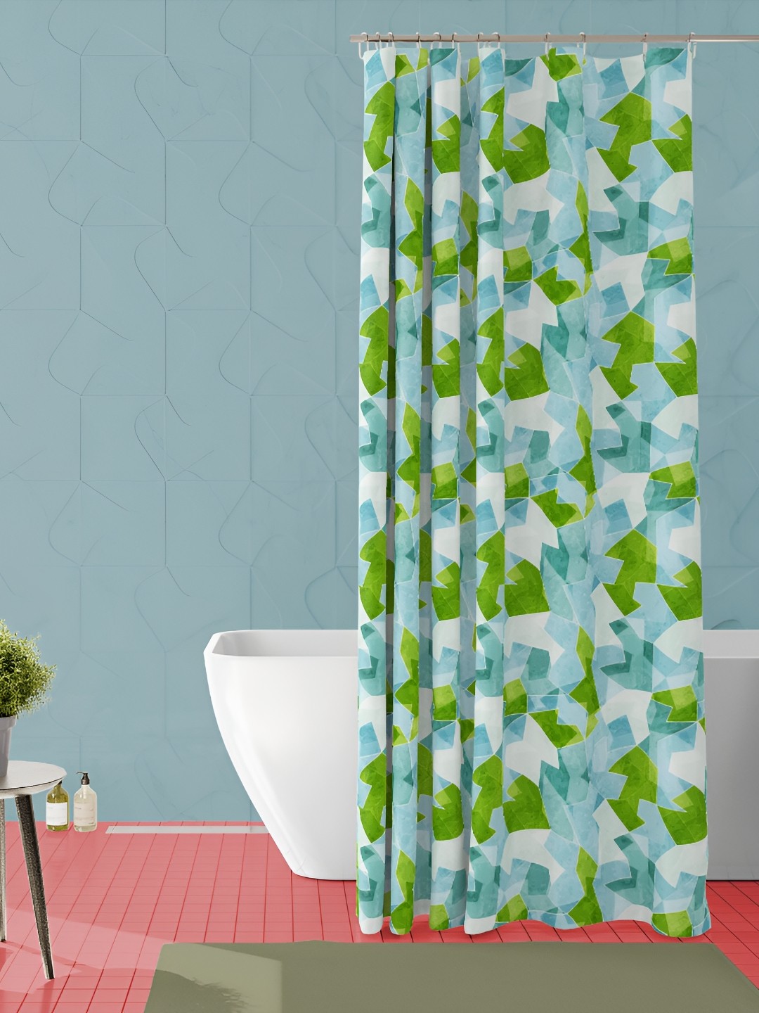

ArtzFolio Blue & Green Printed Waterproof Shower Curtain, White