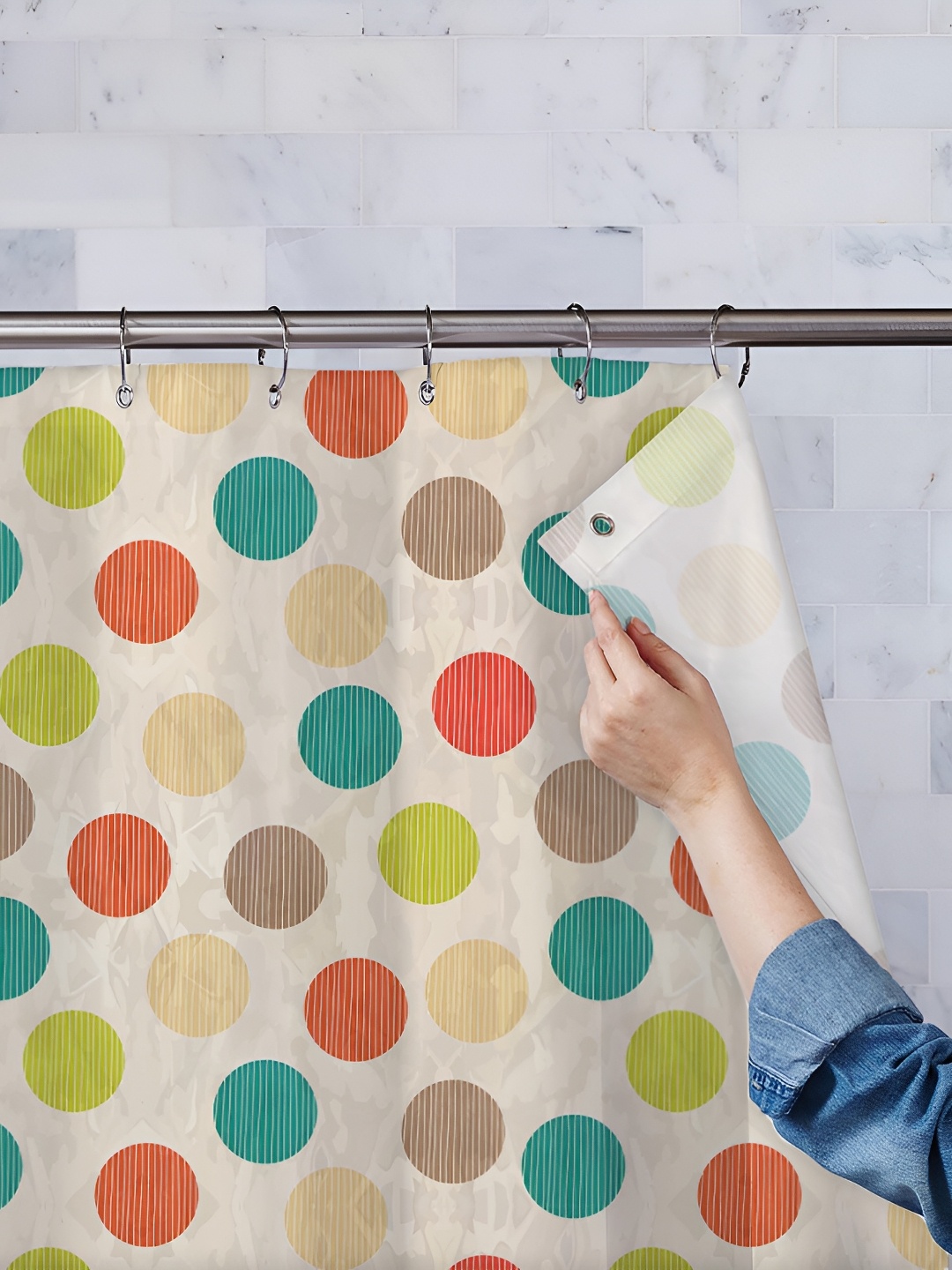 

ArtzFolio Beige & Green Printed Waterproof Shower Curtains