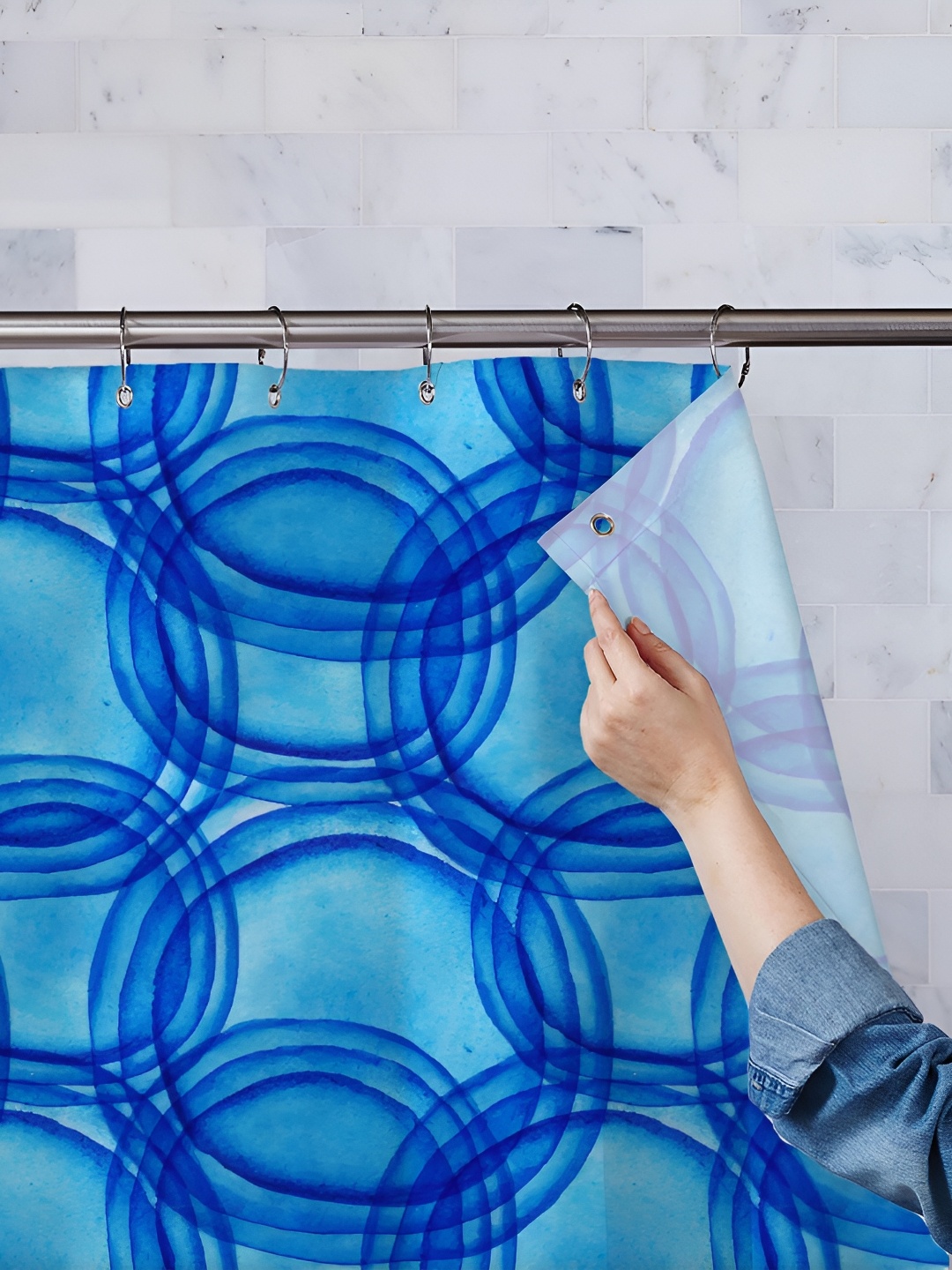 

ArtzFolio Blue Printed Waterproof Shower Curtains