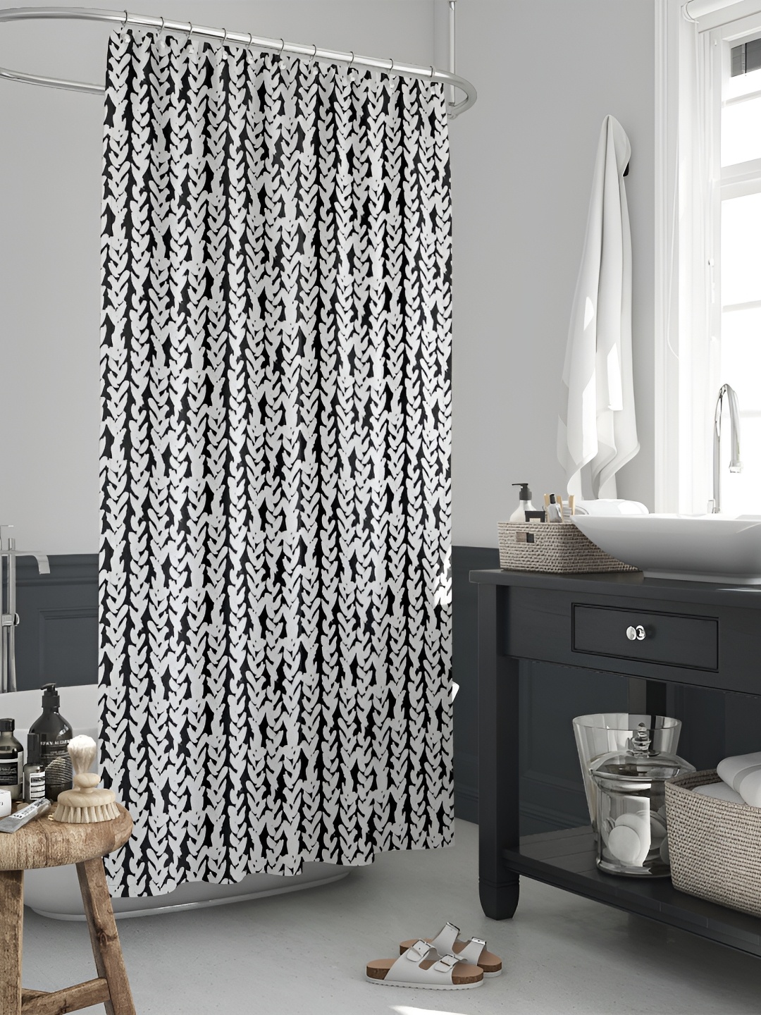 

ArtzFolio White & Black Printed Waterproof Shower Curtains