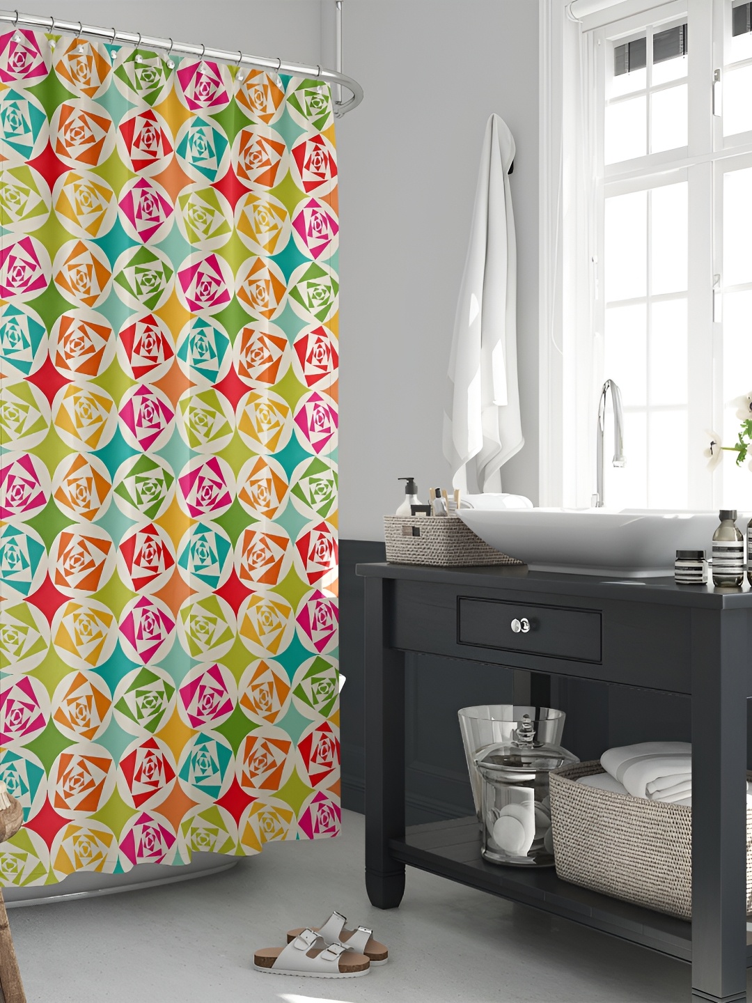 

ArtzFolio Green & Pink Printed Waterproof Shower Curtains