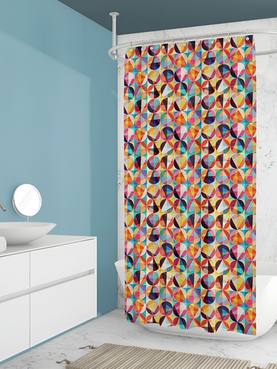 

ArtzFolio Blue & Orange Colored Printed Waterproof Shower Curtains