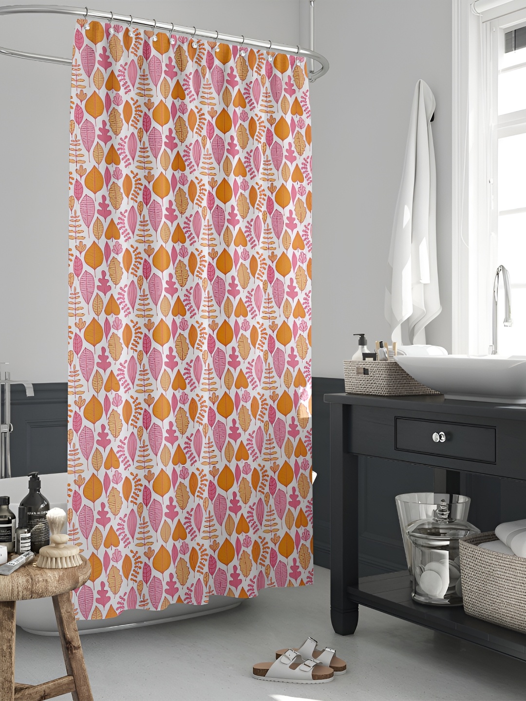 

ArtzFolio White & Pink Printed Waterproof Shower Curtains