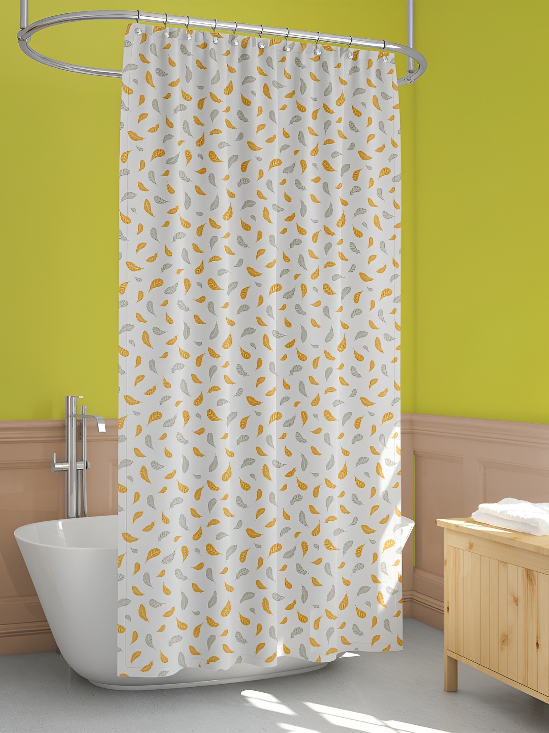 

ArtzFolio White & Yellow Printed Waterproof Shower Curtains, Grey