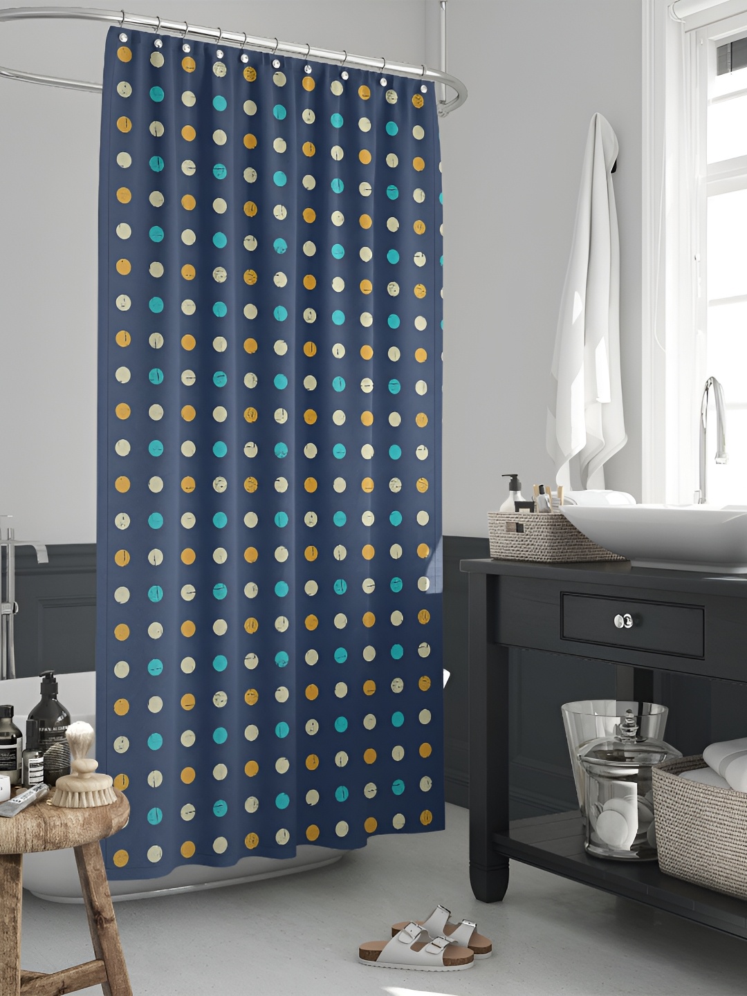 

ArtzFolio Navy Blue Printed Waterproof Shower Curtains