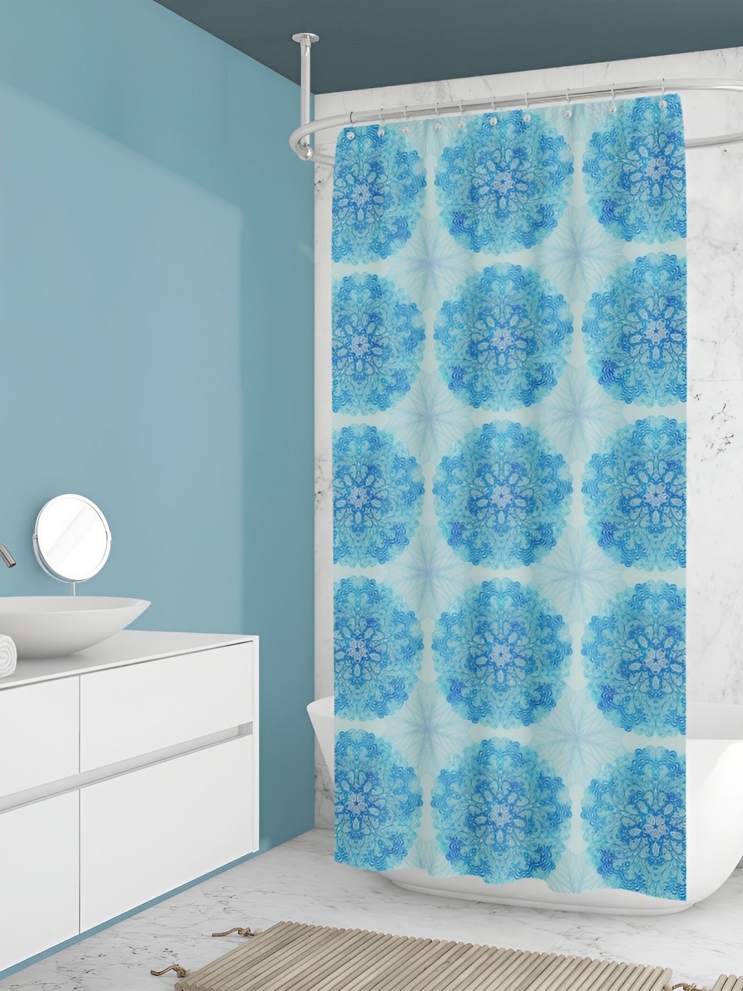 

ArtzFolio Blue-Grey & White Printed Waterproof Shower Curtains