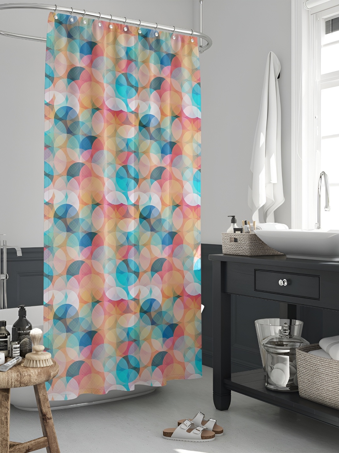 

ArtzFolio Peach Colored & Blue Printed Waterproof Shower Curtains