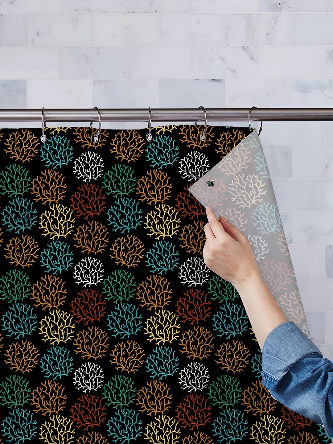

ArtzFolio Black & Yellow Printed Waterproof Shower Curtain