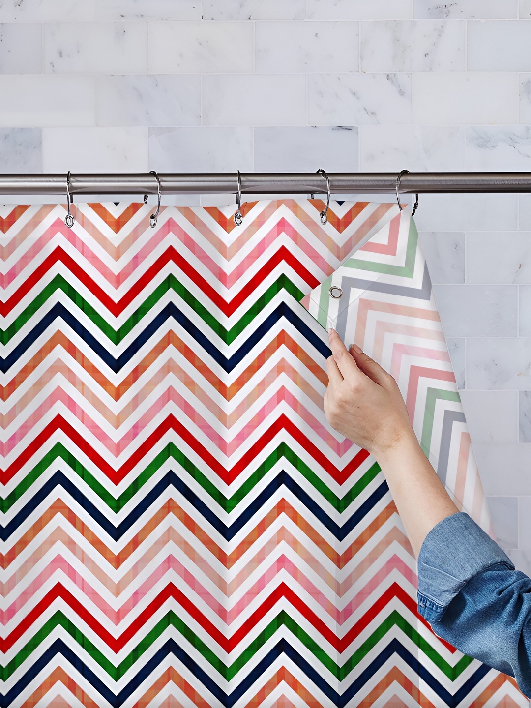 

ArtzFolio White & Pink Printed Waterproof Shower Curtains