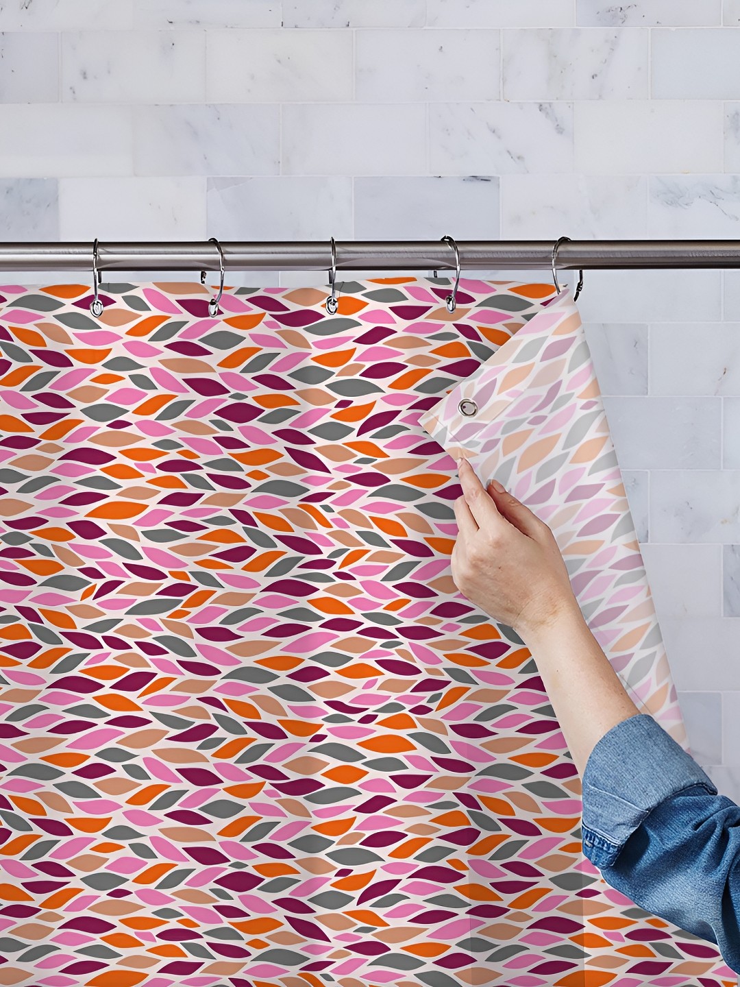 

ArtzFolio Off-white & Orange-colored Printed Waterproof Shower Curtain