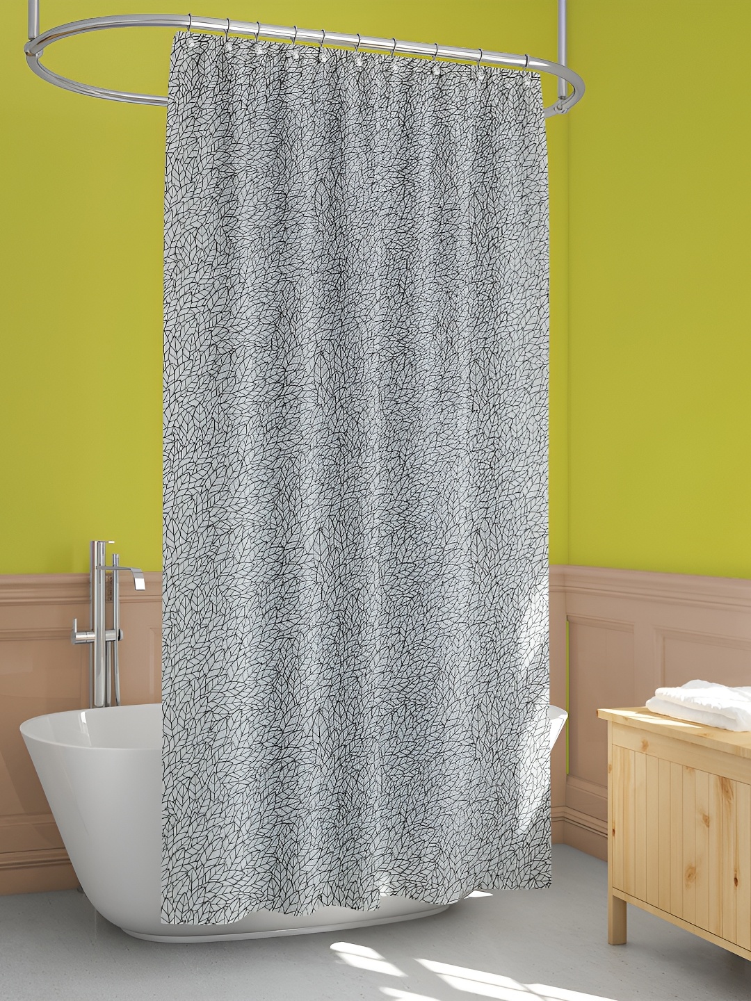 

ArtzFolio Grey & Black Leaf-Printed Waterproof Shower Curtain